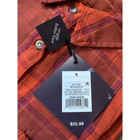 Women’s Ava & Viv Plaid Long Sleeve Collared Button-Down top red plaid X, 1020 - Picture 2 of 10